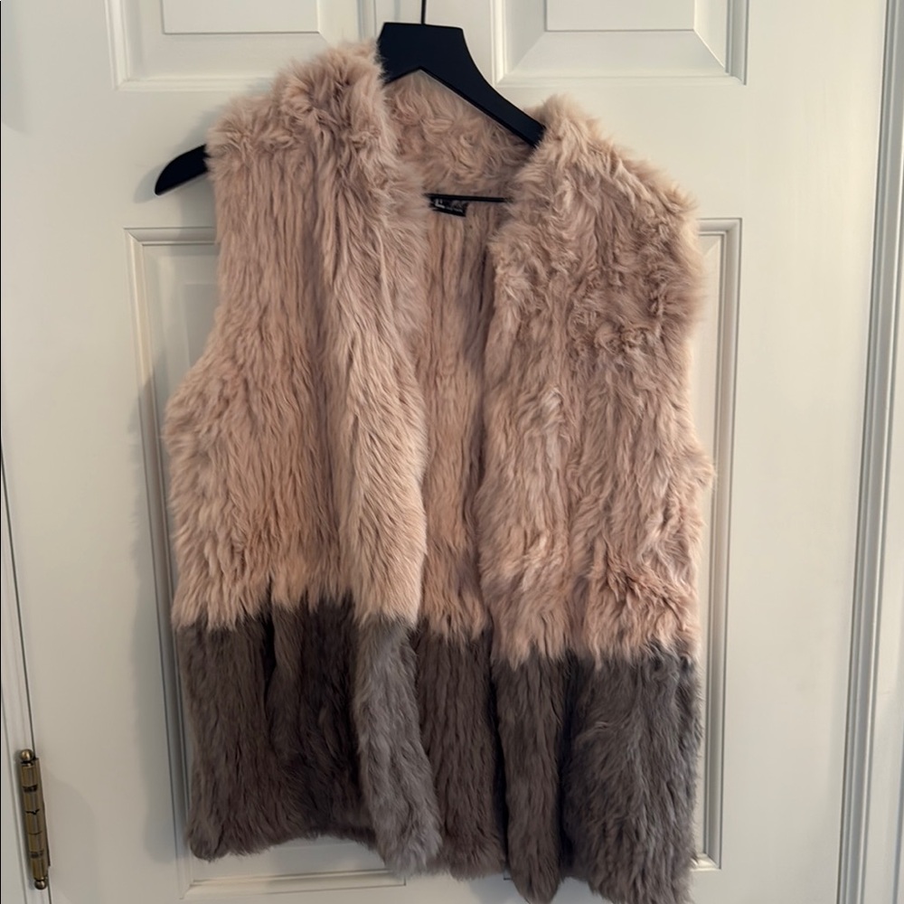 Rabbit Fur Vest in Pink and Gray